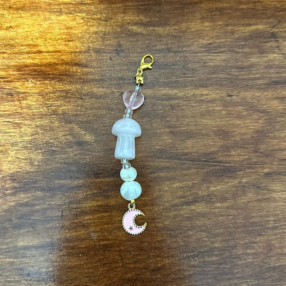 Handmade pink mushroom & moon keychain